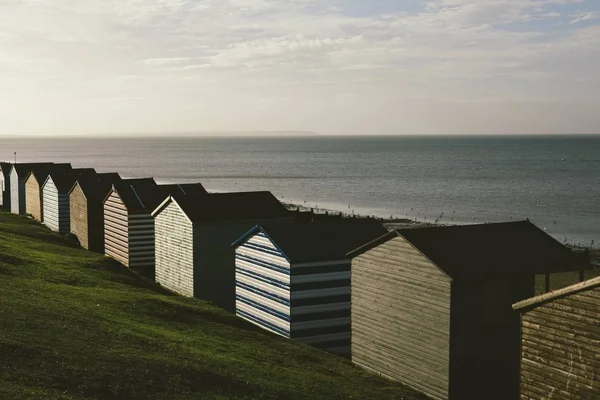 Horizontal Shot Cute Small Houses View Beautiful Sea — Stock Photo, Image