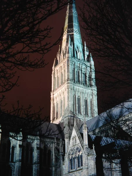 Catedral de Salisbury por la noche — Foto de Stock