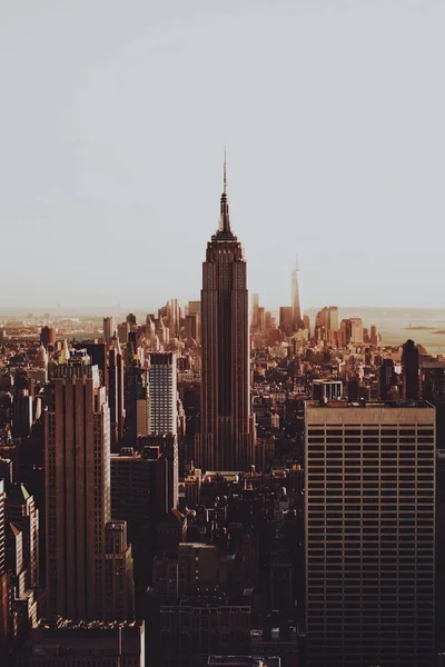 Colpo Seppia Verticale Dello Skyline New York Con Famoso Empire — Foto Stock