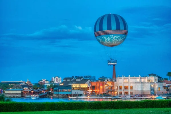 Disney Springs, Florida at Sunset with Hot Air Balloon. Disney Springs Resort, sunset skies