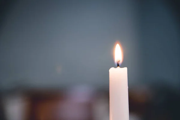 Selective Focus Closeup Shot Lighted White Candle — Stock Photo, Image