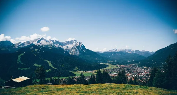 Een Prachtig Shot Van Met Gras Begroeide Heuvels Bomen Met — Stockfoto