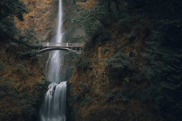 Beautiful Shot Forest Arch Bridge Amazing Clear Waterfalls Steep Cliffs — Stock Photo, Image