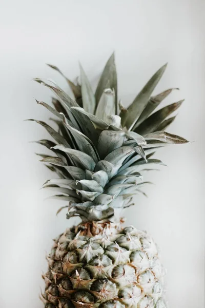 Plan vertical rapproché de l'ananas devant un mur blanc — Photo