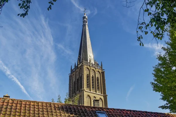 Laaghoekige opname van de toren van de Carillon St. Martin 's Church in Doesburg, Nederland — Stockfoto