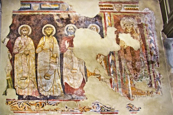 Imagine apropiată a unui tablou religios vechi pe perete — Fotografie, imagine de stoc