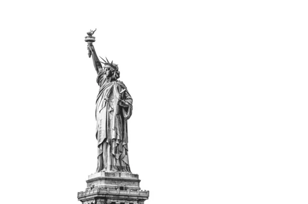 Freiheitsstatue in schwarz und weiß isoliert auf reinweißem Hintergrund, New York City, USA — Stockfoto