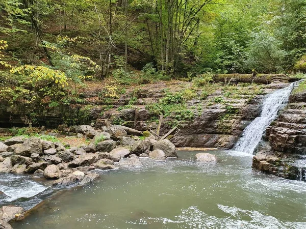 Beautiful Scenery Forest Beautiful River Small Waterfall — Stock Photo, Image