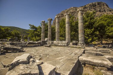 Wide shot of the ancient stone ruins of city of Priene in Turkey clipart