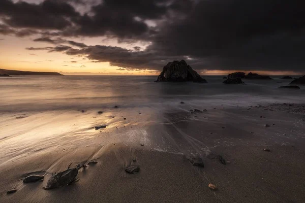 Pôr Sol Tirar Fôlego Sobre Oceano Lizard Peninsular Cornwall Reino — Fotografia de Stock