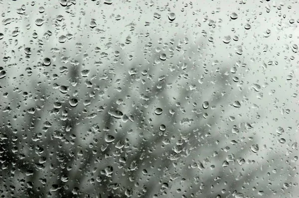 Snímek kapek deště ve stupních šedi na skle — Stock fotografie