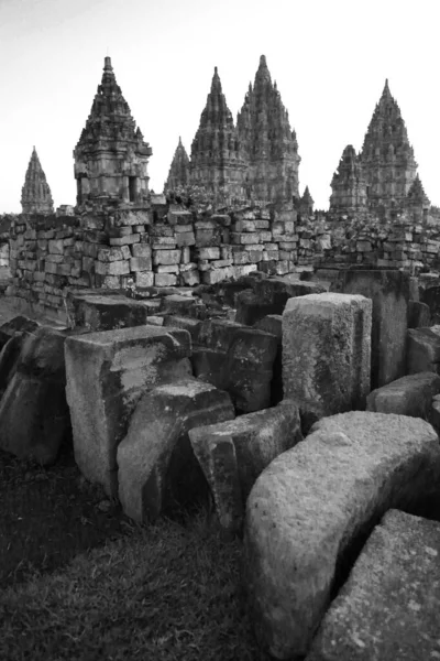 Tiro vertical a escala de grises de ruinas asiáticas del templo. Perfecto para representar la arquitectura religiosa asiática . —  Fotos de Stock