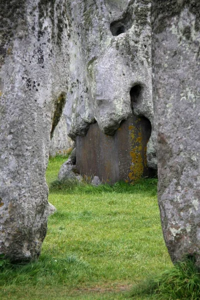 Vertikala skott av stenar på ett gräsplan — Stockfoto