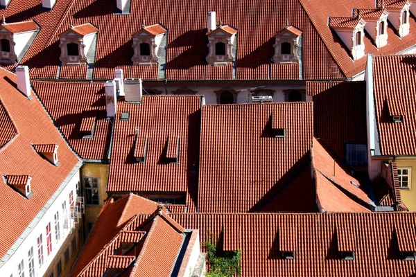 Hoge hoek opname van oude huizen met rode daken. Perfect voor een achtergrond of achtergrond. — Stockfoto