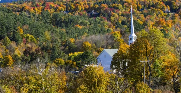 Красивый Снимок Здания Красочном Осеннем Лесу Яркий День — стоковое фото