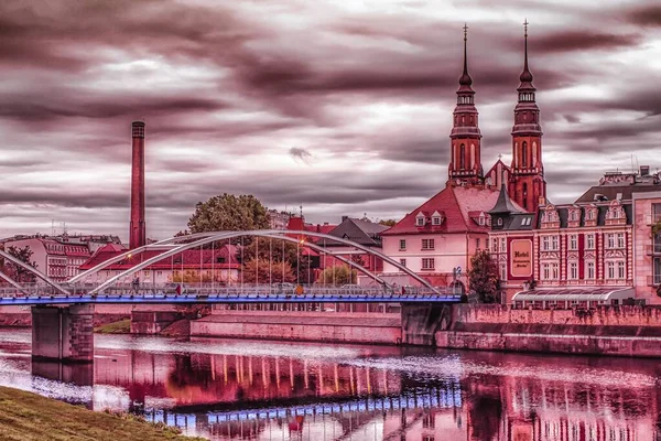 Opole Polen 2019 Altstadtpanorama Mit Dom Und Brücke Über Die — Stockfoto