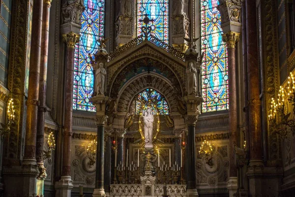 Ιστορική Βασιλική Της Notre Dame Fourvire Στη Λυών Γαλλία Εξαιρετική — Φωτογραφία Αρχείου