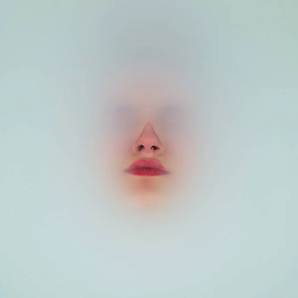 Beautiful Shot Female Face Only Nose Lips Visible Out Fog — Stock Photo, Image