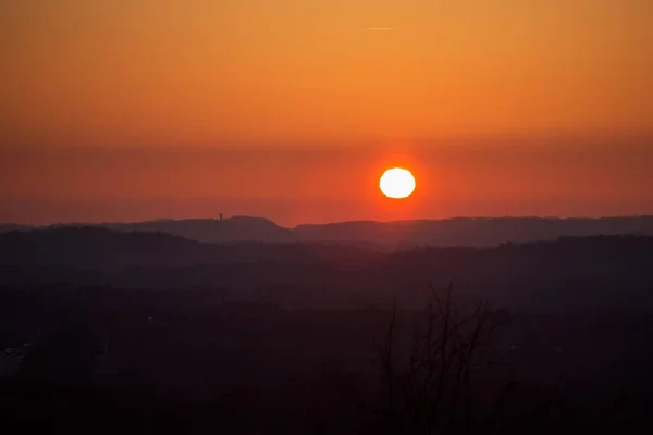 Beautiful Silhouette Ridge Mountains City Chattanooga Sunset — ストック写真