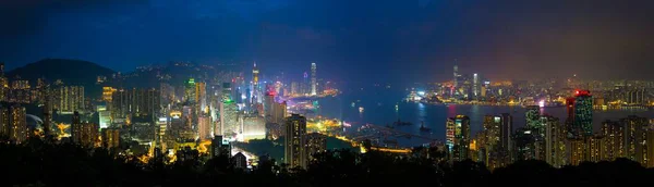Повітряний Панорамний Вид Небо Через Гавань Вікторії Між Коулуном Гонконгом — стокове фото