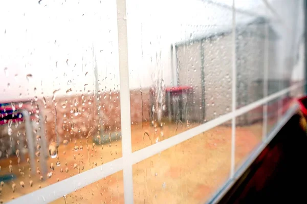 Penceredeki Damlalarının Makro Yakın Çekim Görüntüsü — Stok fotoğraf