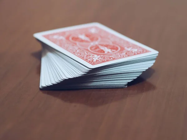 Les Cartes Poker Sur Table Bois — Photo