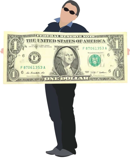 Illustration Eines Mannes Der Einen Dollar Hält — Stockfoto