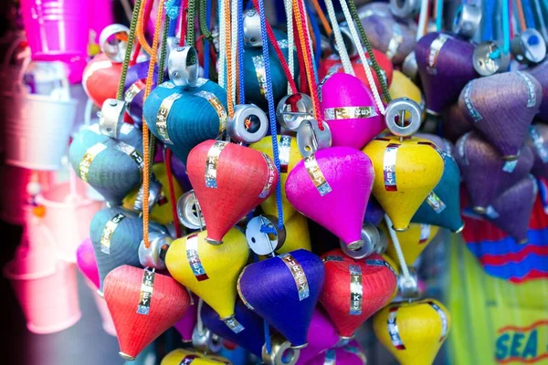 Closeup Shot Numerous Colorful Hanging Whirligigs Light — Stock Photo, Image