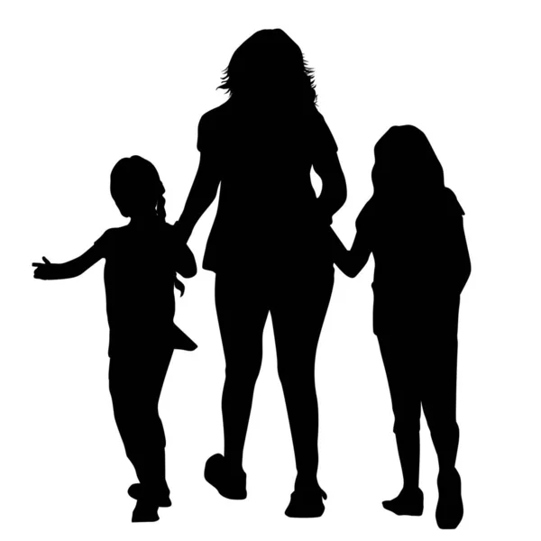 Illustration Mother Two Children Silhouettes White Background — Stock Photo, Image