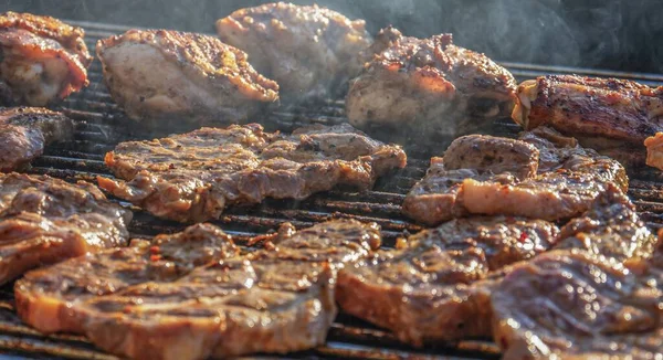 Primer Plano Filete Carne Cerdo Parrilla Barbacoa — Foto de Stock