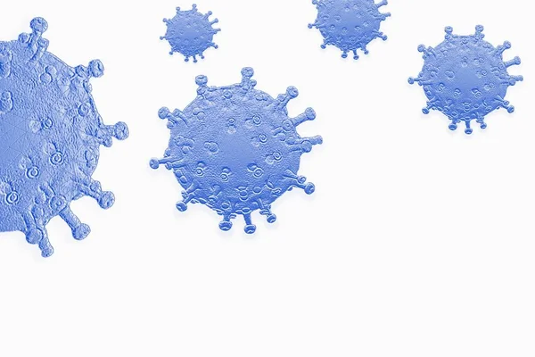 Cierre Partículas Coronavirus Azul Sobre Fondo Blanco Con Espacio Para — Foto de Stock