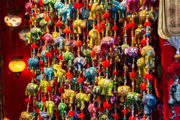 Closeup Shot Colorful Elephant Charms Hanged Wall — Stock Photo, Image