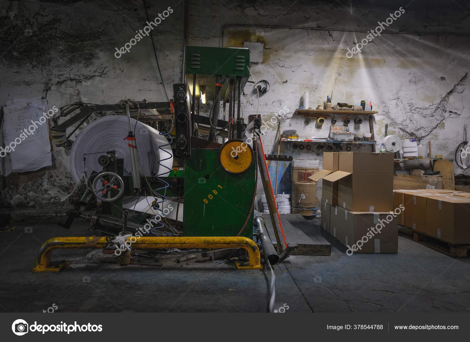 Industrial Machine Production Plastic Bags Factory Stock Photo by
