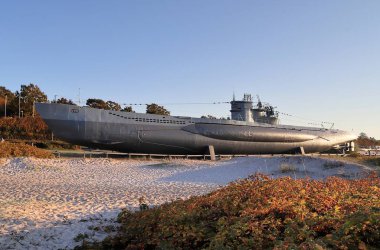 LABOE, GERMANY - May 04, 2020: Laboe, Germany 4. May 2020: U995 submarine museum directly on the beach of Laboe in Germany clipart