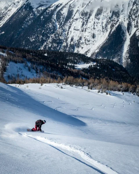 Quadro Vertical Bonito Desportista Que Esculpe Uma Prancha Neve Uma — Fotografia de Stock