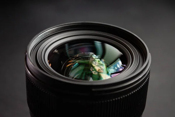 Foto Close Uma Lente Câmera Preta — Fotografia de Stock