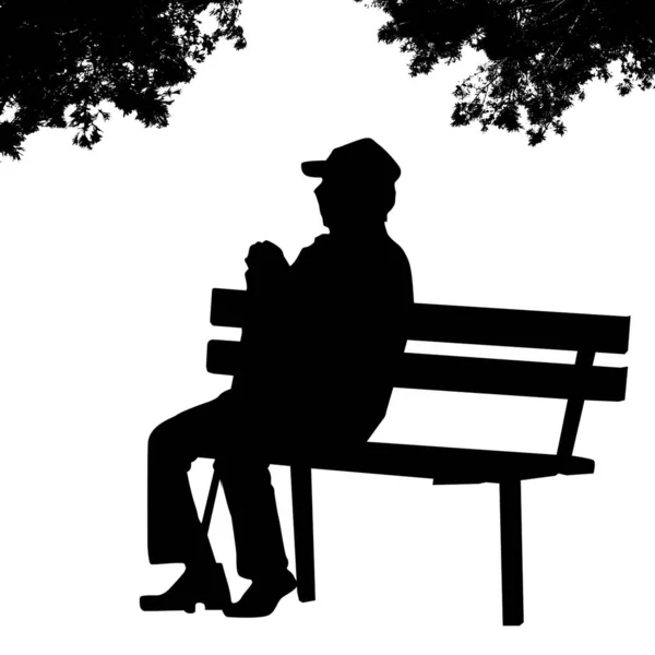 Иллюстрация Мужского Силуэта Пенсионера Сидящего Скамейке Парке Белом Фоне — стоковое фото