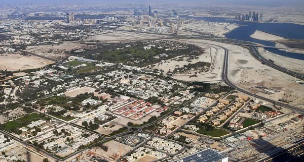 Uno Scatto Aereo Panoramico Dubai Con Canale Sullo Sfondo — Foto Stock