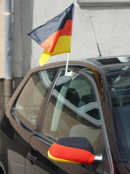 Closeup Shot Black Car German Flag Stadium — Stock Photo, Image