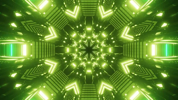 Een Futuristische Abstracte Illustratie Met Groen Gloeiende Neonlichten — Stockfoto