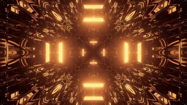 Eine Darstellung Eines Futuristischen Hintergrunds Mit Goldenen Abstrakten Neonlaserlichtern — Stockfoto