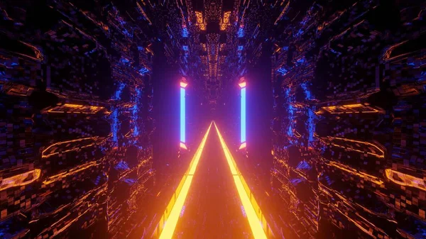 Återgivning Illustration Futuristisk Scifi Tunnel Korridor Med Fina Glödande Ljus — Stockfoto