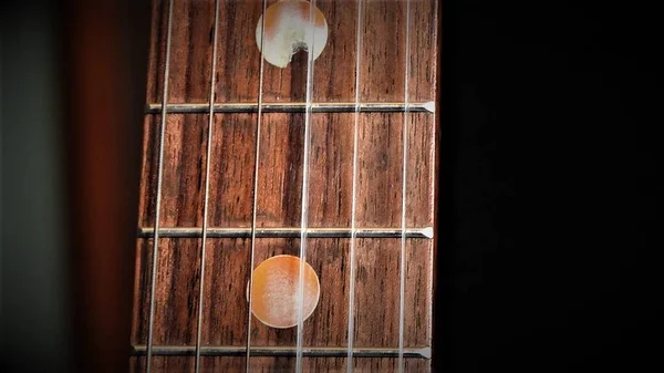 標準的なアコースティックギターの弦のクローズアップショット — ストック写真