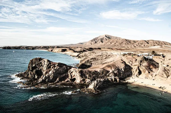 Eine Luftaufnahme Der Wunderschönen Insel Lanzarote Spanien Bei Tageslicht — Stockfoto