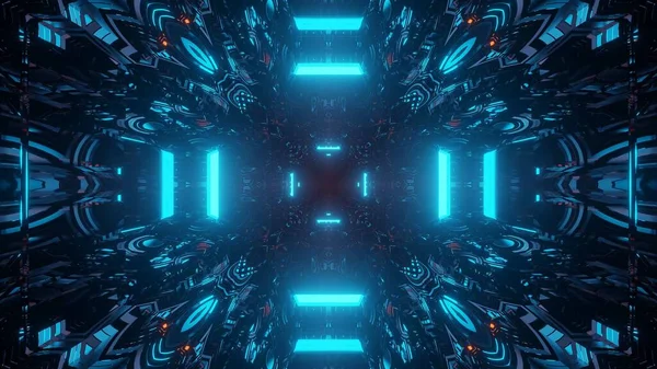 青の抽象的なネオンライトで未来的な背景の3Dレンダリング Sfの背景のために素晴らしい — ストック写真