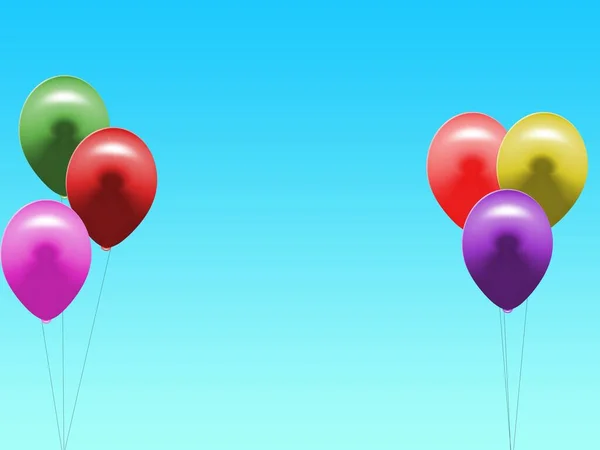 Mavi Arka Planda Renkli Balonların Bir Çizimi Konsept Mutluluk — Stok fotoğraf