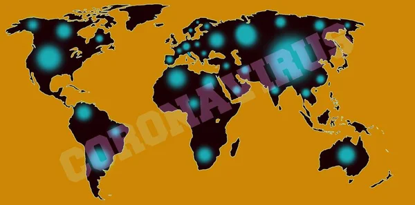 Mapa Del Mundo Infectado Con Coronavirus Aislado Sobre Fondo Amarillo —  Fotos de Stock