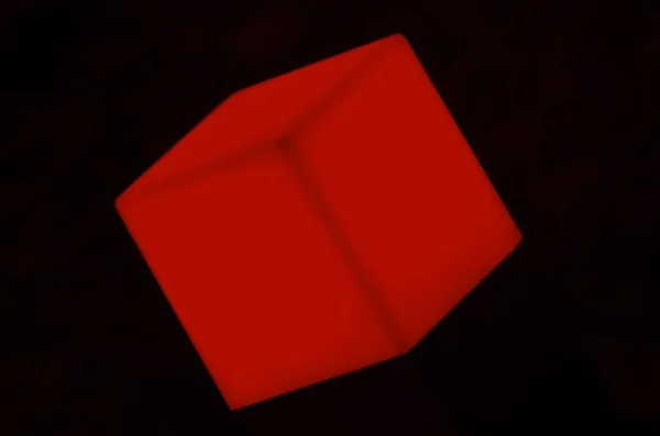 Illuminated Red Cube Isolated Black Background — Stock Photo, Image