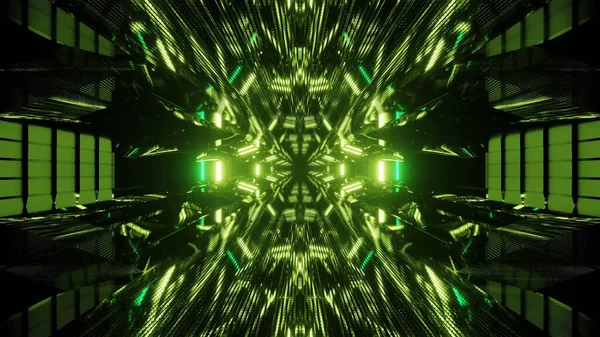 緑のネオンが輝く未来的な抽象的なイラスト — ストック写真