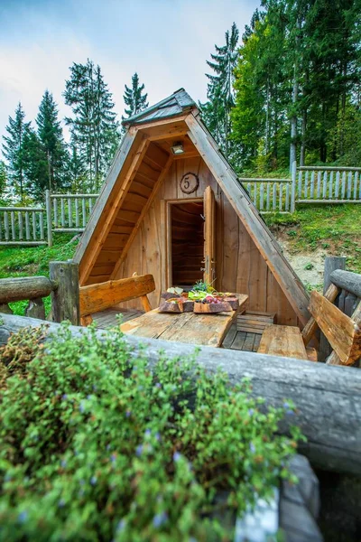 スロベニアのNova VasのHija Glamping Lake Blokeにある木造小屋 — ストック写真